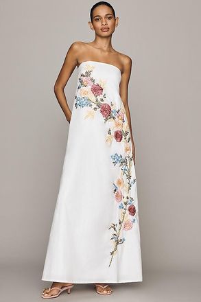 Mac Duggal 100% Linen Embroidered Dress