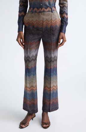 Missoni Stripe Metallic Pleated Trousers in Blue Tones On Dark Base at Nordstrom, Size 10 Us