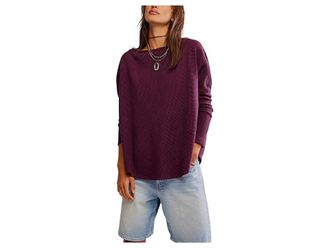 Free People Latte Blues Thermal Solid Womens Clothing Chocolate Grape : LG (Womens 12), Cotton/Elastane/Lyocell