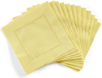 Solino Home Cotton Linen Hemstitch Cocktail Napkins Set of 12, 6 x 6 in Yellow at Nordstrom