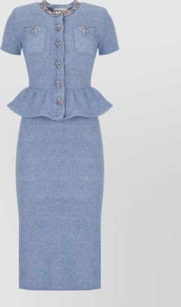 Self Portrait metallic knit belted short-sleeve midi dress