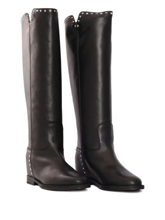 Via Roma 15 studded riding boots - women - Calf Leather/Calf Leather/Rubber/Calf Leather - 37 - Black