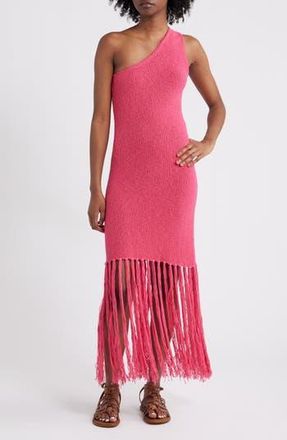 Rails Antonia One-Shoulder Fringe Hem Cotton Blend Sweater Dress in Raspberry at Nordstrom Rack, Size Xx-Small