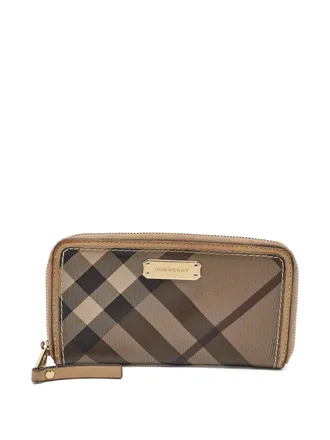 Burberry leather check zip wallet - Brown