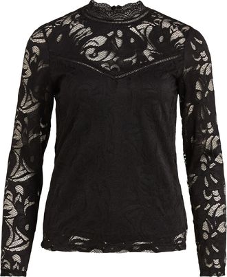 Vila Clothes Womens Vistasia L/s Lace Top-noos Long Sleeve Top, Black (Black Black), 42 (Manufacturer Size: X-Large)