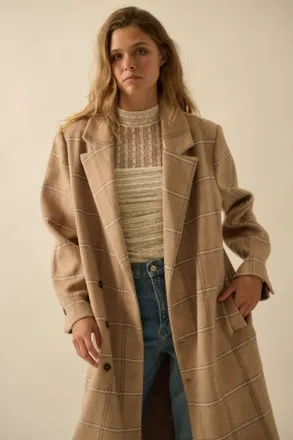 Promesa Herringbone Tweed Coat In Beige