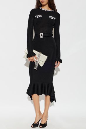 Self Portrait Asymmetric Dress With Belt, Womens, Black