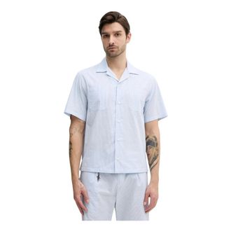 Paul & Shark Gestreepte Shirt - Heren - Korte mouwen Overhemden - Blauw - 2XL - Katoen - Overhemden