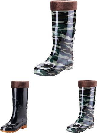 Generic Mens Wellington Warm Rain Boots with Fur Lined Wellies Long Shaft Waterproof Anti-Slip Garden Boots Slip On Knee High Rainboots for Hiking, Yard Work,