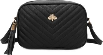 Generic Womens Chevron Quilted Crossbody Bag, Bee Embellishment Messenger Bag (Black)