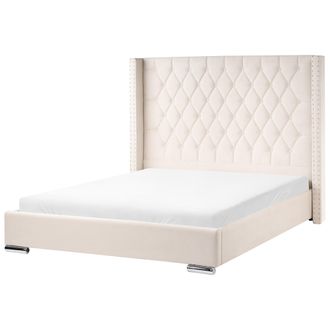 Beliani Cama Con Somier De Terciopelo Abotonado Glamuroso Blanco Crema 160 X 200 Cm Lubbon