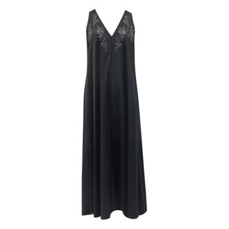 Kaos Gowns, female, Black, Size: XL Sp1Nt061 Midi Cotton Dress with Pointed Neckline and Rhinestone Detail