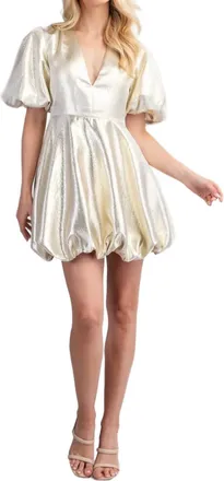 Glam Get Your Shine On Puff Sleeve Dress In Cream