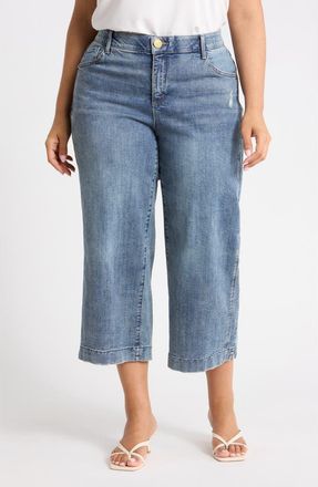 Democracy Double Side Seam Wide Leg Crop Jeans in Mid Blue Artisinal at Nordstrom Rack, Size 24W