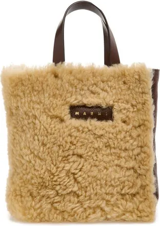 Marni Mini Museo Genuine Shearling Tote in Lily White/sudan at Nordstrom