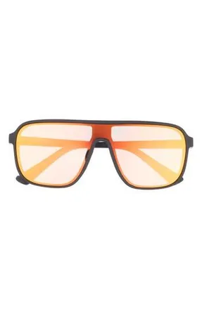 Hurley 133mm Oversize Polarized Shield Sunglasses in Rubberized Black at Nordstrom Rack