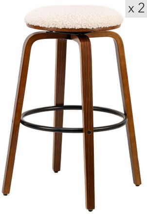 Nordlys Set of 2 Industrial Metal Wood Bar Stools in White