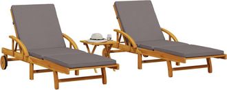 vidaXL Vidaxl - Tumbonas Con Mesa 2 Unidades Madera Maciza De Acacia