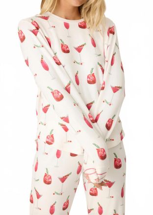 PJ Salvage Long Sleeve Cranberry Cocktails Top In Ivory