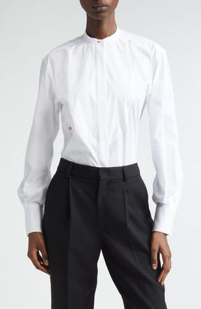 Victoria Beckham Bib Detail Cotton Poplin Button-Up Shirt in White at Nordstrom, Size 10 Us
