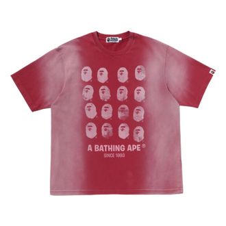 A Bathing Ape Bleeched Multi Ape Head Logo Relaxed Fit T-Shirt Red 0ZXTEM317091RBDX