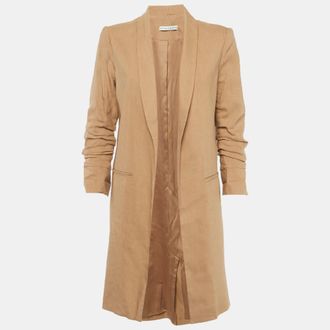 Alice & Olivia Alice + Olivia Brown Linen Blend Open Front Muriel Coat