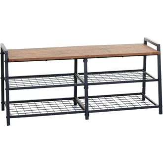Hhg Scarpiera panca scaffale 4 scomparti da interno 132 40x107x38cm acciaio mdf colore rovere
