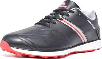 Generic Mens Golf Shoes, Waterproof Walking Sneakers Leather Spikeless Lightweight Anti-Slip Golfing Running Shoes,Black,10.5 UK