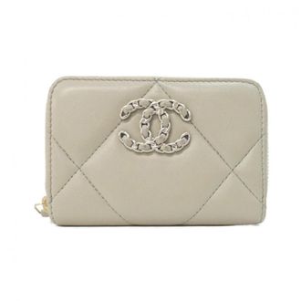 Chanel Gray Leather Coin Purse/Coin Case (Pre-Owned)