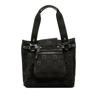 Ferragamo Black Canvas Leather Handbag Pouch Tote Bag (Pre-Owned)