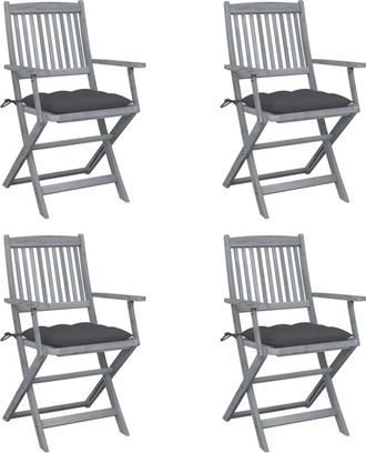 vidaXL Vidaxl - Sillas De Jard&iacute;n Plegables 4 Uds Cojines Madera Maciza Acacia