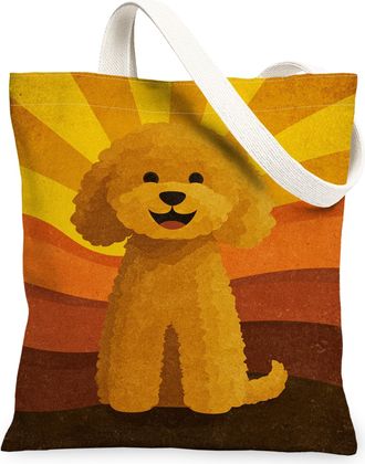 Generic Vintage Dog Canvas Tote Bags, Fun Animal Art Reusable Grocery Bags, Summer Lightweight Washable Shoulder Strap Tote for Tra, Yellow, 13x15 Inch