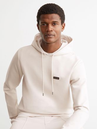 Reiss Off White Premium Interlock-jersey Logo Hoodie, Xxl