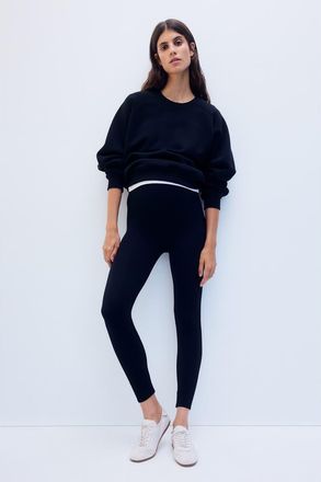 H&M Mama Seamless Ribbed Leggings in Black at Nordstrom, Size Xx-Large