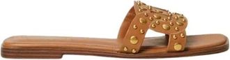Twinset Studded Leren Slide Sandalen - Dames - Sandalen - Bruin - 36 EU - Schoenen