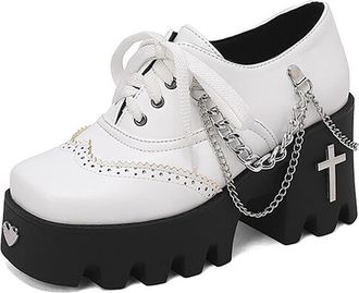 Generic Womens Platform Oxford Shoes Chunky Block Heel Color Block Design Lace-Up Closure Thick Lug Sole Gothic Punk Style Ankle Boots High Heel Dress Shoes f