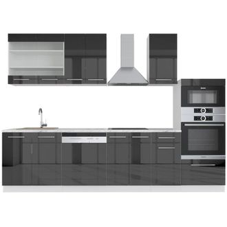 Vicco Cucina componibile Fame-Line, Antracite lucido/bianco, 300 cm con armadio alto, pl Marmo