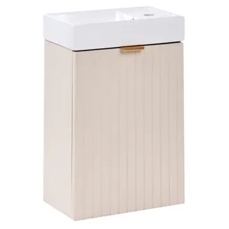 Beliani Mueble De Ba&ntilde;o Suspendido De Pared Con Lavabo Con Frente Acanalado Beige Jundaira