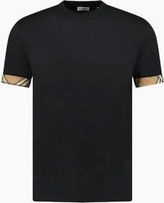 Burberry Mens Burberry Ellison Check Sleeves T Shirt Black - Size: 38
