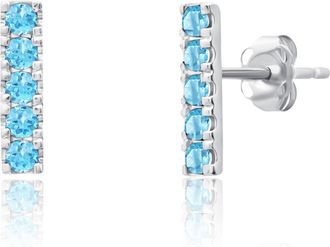 MAX + STONE 14k White Gold Small 2mm Gemstone Bar Stud Earrings with Push Backs