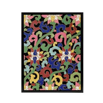 Artery8 Owen Jones Vibrant Botanical Chinese Textile Pattern Framed Canvas Art | Size: W24 x H32
