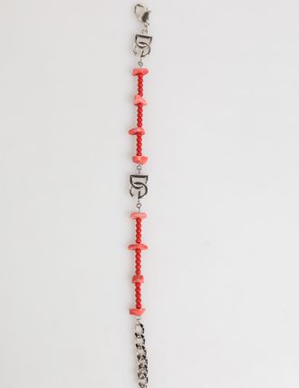 Dolce & Gabbana Silver Tone Brass Beaded Resin Dg Logo Chain Men Bracelet Real