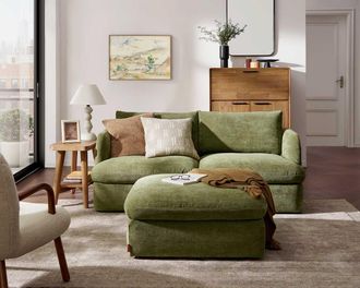 Castlery Ollie Storage Sofa with Ottoman, (Greta) Moss, Removable Covers, Gaslift Storage for Living Room