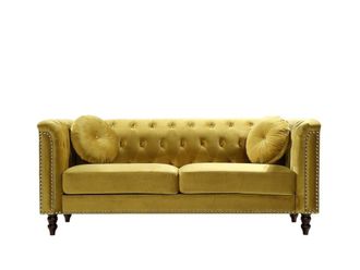 VENTE-UNIQUE.COM Sof&aacute; fijo terciopelo 3 plazas mostaza 190x77cm