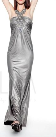 LM Collection Beaded Halter Gown In Sable