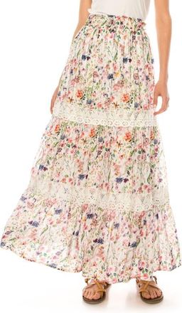 A Collective Story Floral Print Crochet Trim Maxi Skirt in Bright White at Nordstrom, Size X-Large