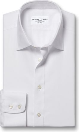 CHARLES TYRWHITT Non-Iron Twill Cotton Formal Shirt - White Single Cuff Size 15.5/33 by Charles Tyrwhitt