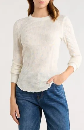 Abound Long Sleeve Waffle Knit Top in Ivory- Blue Dancing Bows at Nordstrom Rack, Size X-Small