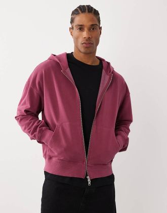 Cotton On Felpa con cappuccio e zip lavaggio cremisi-Viola