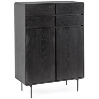 BIZZOTTO Mobile credenza Widald in mdf-legno di frassino, gambe in acciaio, per interno -Nero / 3 ante - 3 cassetti